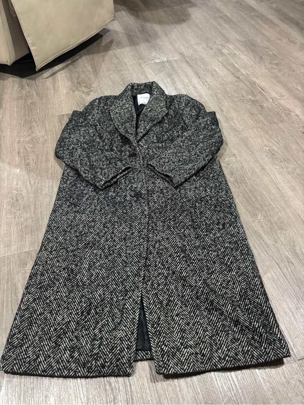 ABERCROMBIE Wool-Blend Textured Dad Coat In Grey Herringbone Size Large - Picture 2 of 4